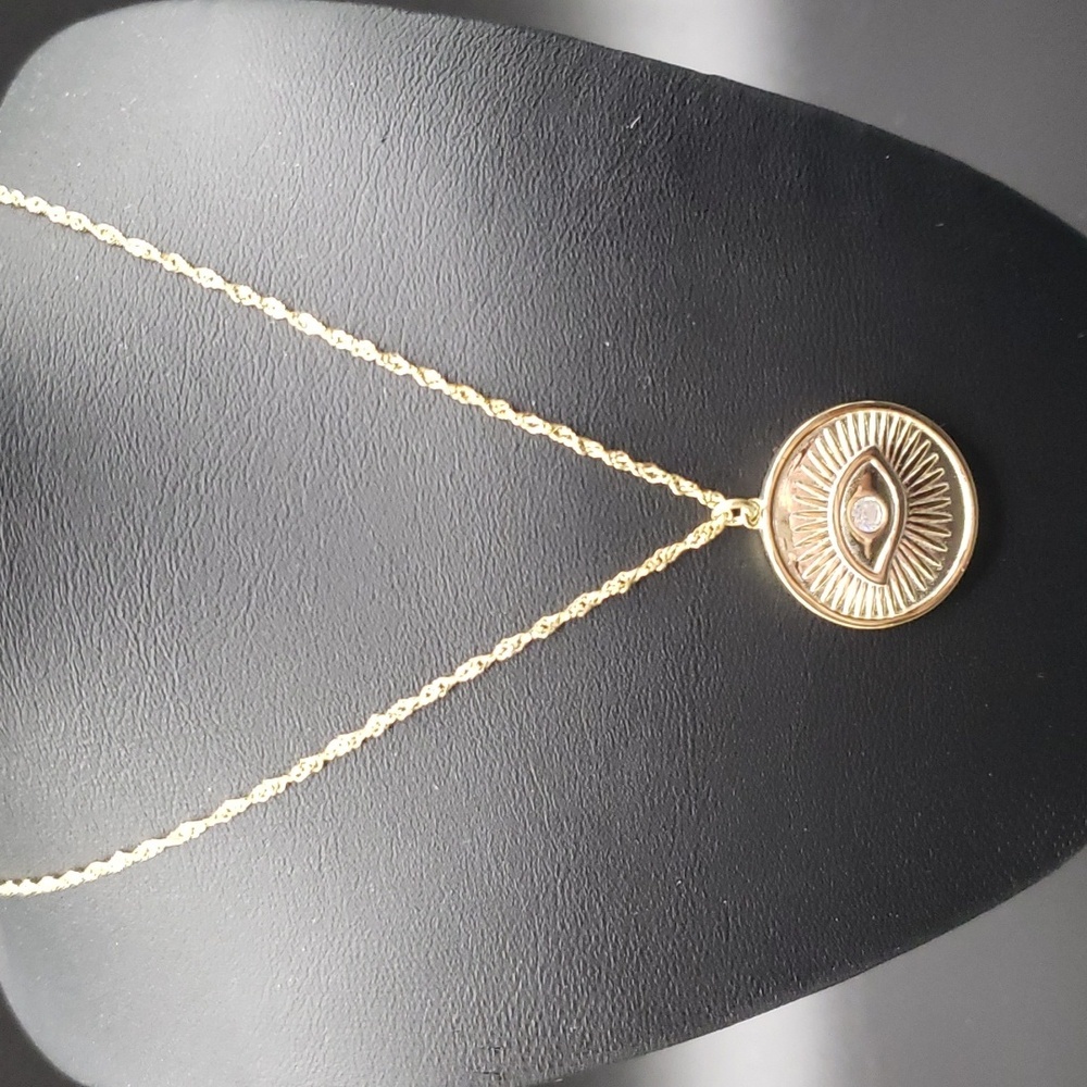Gold Plated Sterling Silver Evil Eye Pendant Necklace, NWOT